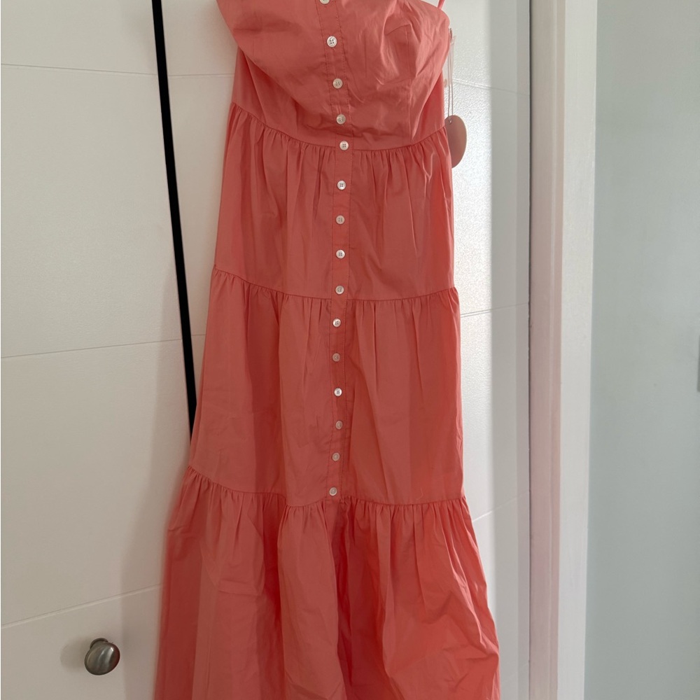 STAUD Coral Strapless Tiered Button-Front Dress